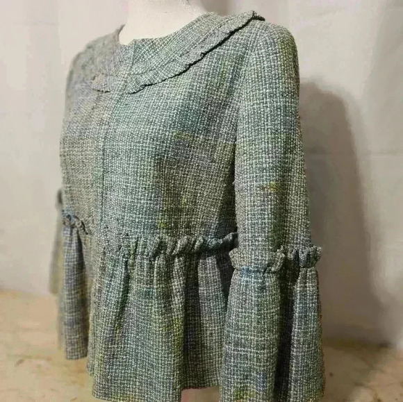 Alvin Valley Womens Woven Blue/Brown/Tan/Gold Blazer Jacket 3/4 Sleeve Size 38/4 - Picture 2 of 8